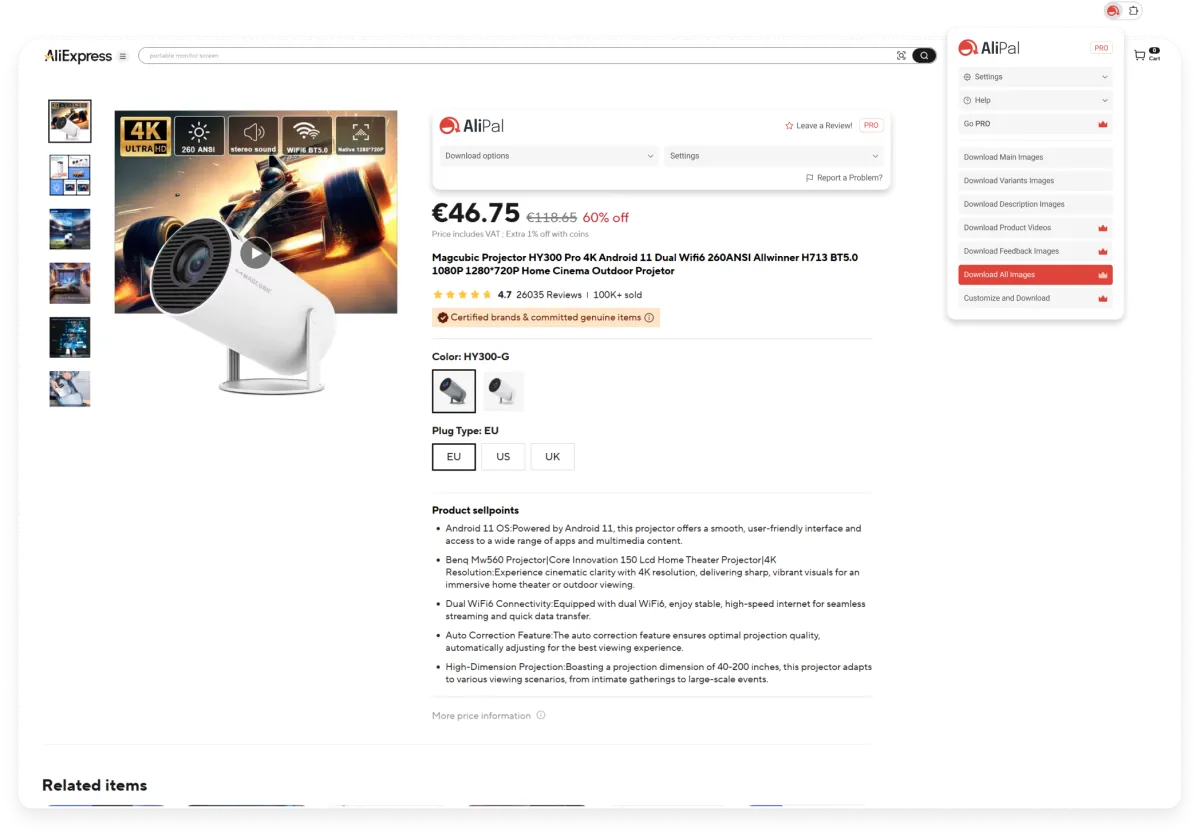 AliExpress page with AliPal